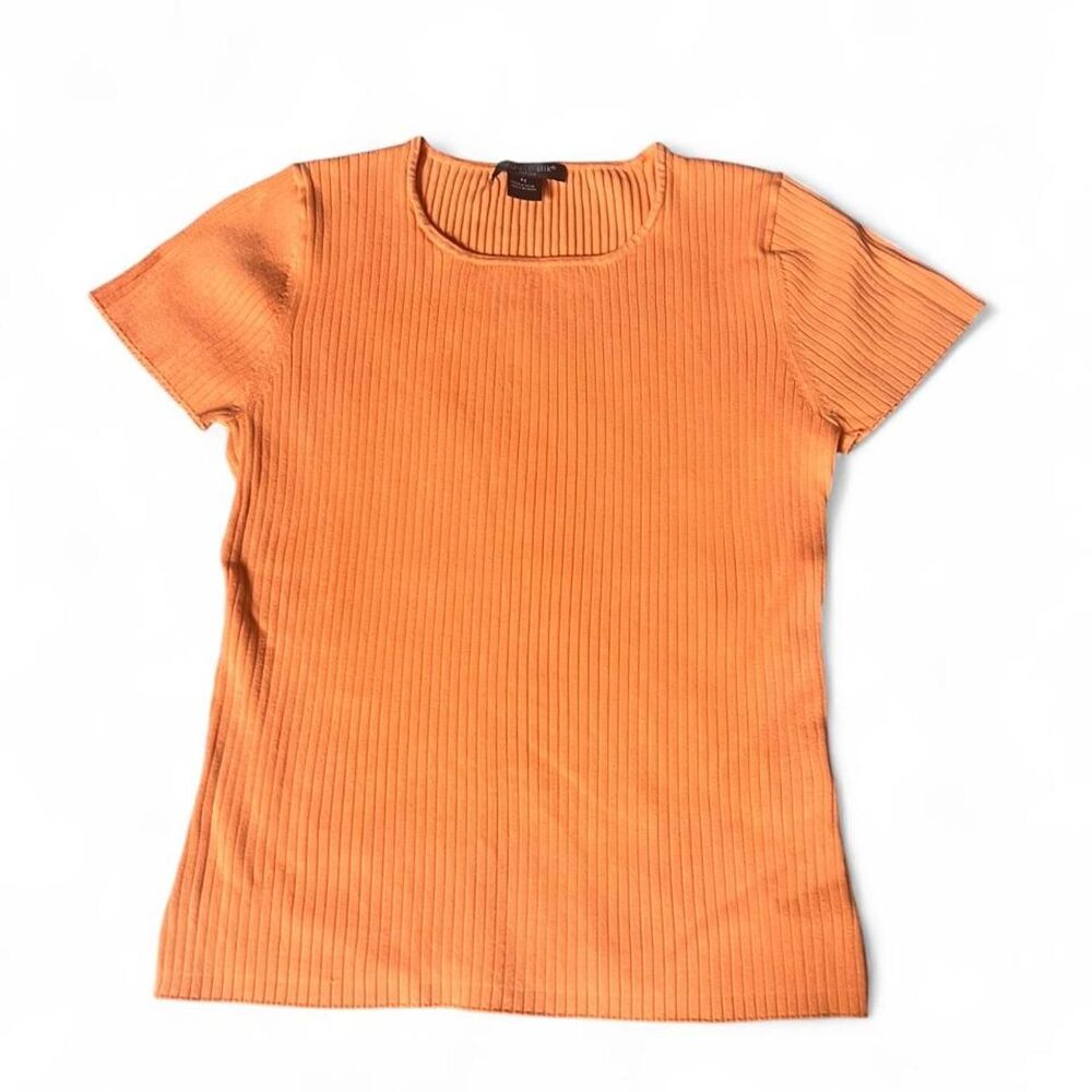August Silk petite Tennessee Orange ribbed short sleeve top. Silk blend. PS.